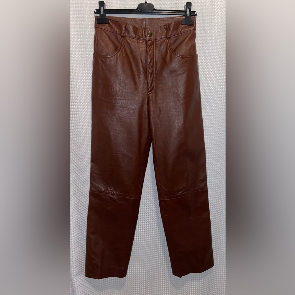 BOD&Christensen high rise straight leg brown leather pants size 4